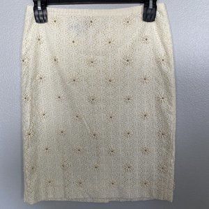 Talbots Women Lined Eyelet Daisy Creme Casual Formal Pencil Skirt Sz 6